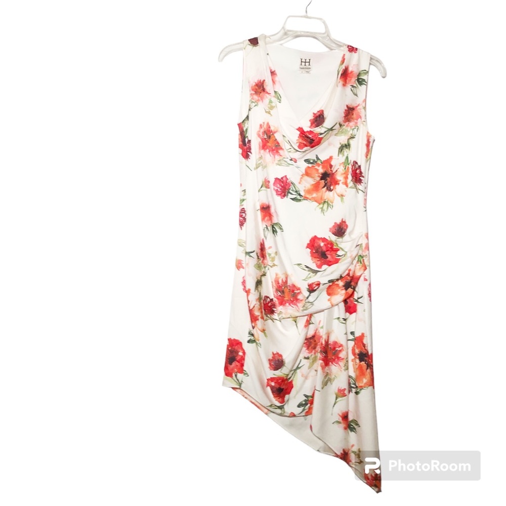 Haute Hippie SILK floral side draped  asymmetric hem sheath dress